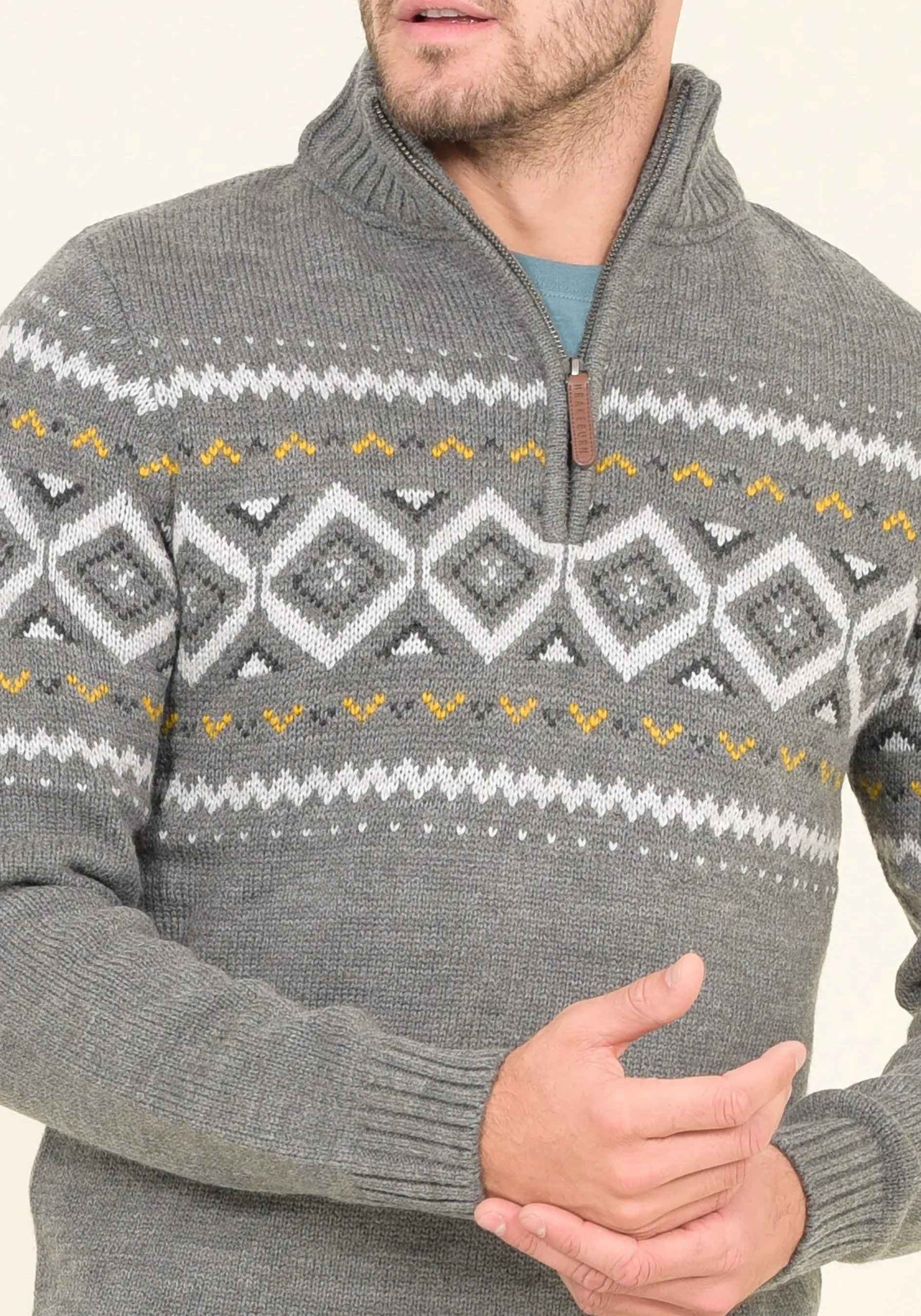 1/4 Zip Fairisle  Jumper Mens