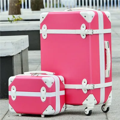 14" 24"(2 Pieces/Set) Retro Abs Pc Trolley Luggage Bags Set On Universal Wheels,Red Married