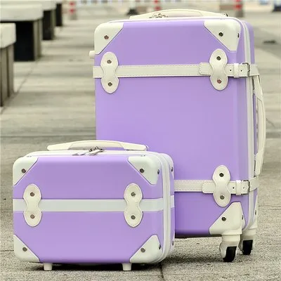 14" 24"(2 Pieces/Set) Retro Abs Pc Trolley Luggage Bags Set On Universal Wheels,Red Married