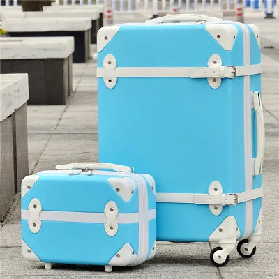 14" 24"(2 Pieces/Set) Retro Abs Pc Trolley Luggage Bags Set On Universal Wheels,Red Married