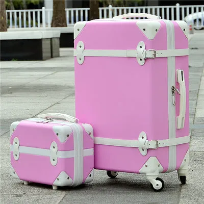 14" 24"(2 Pieces/Set) Retro Abs Pc Trolley Luggage Bags Set On Universal Wheels,Red Married