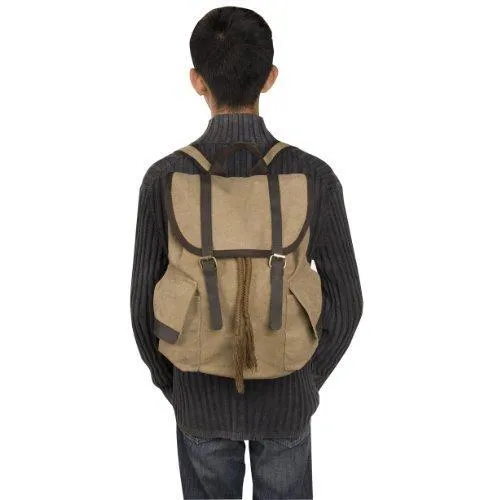 16 Oz Canvas Backpack Vintage Design W/Leather Trim, 3306 Khaki