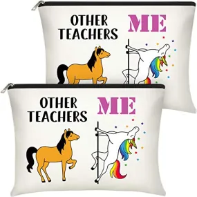 2 Pieces Teachers Gifts for Women, Unicorn Makeup Bags Appreciation Graduation Gifts for Teachers Personalized Cosmetic Cases Portable Storage Bag with Zipper (White,Other Teachers Me)