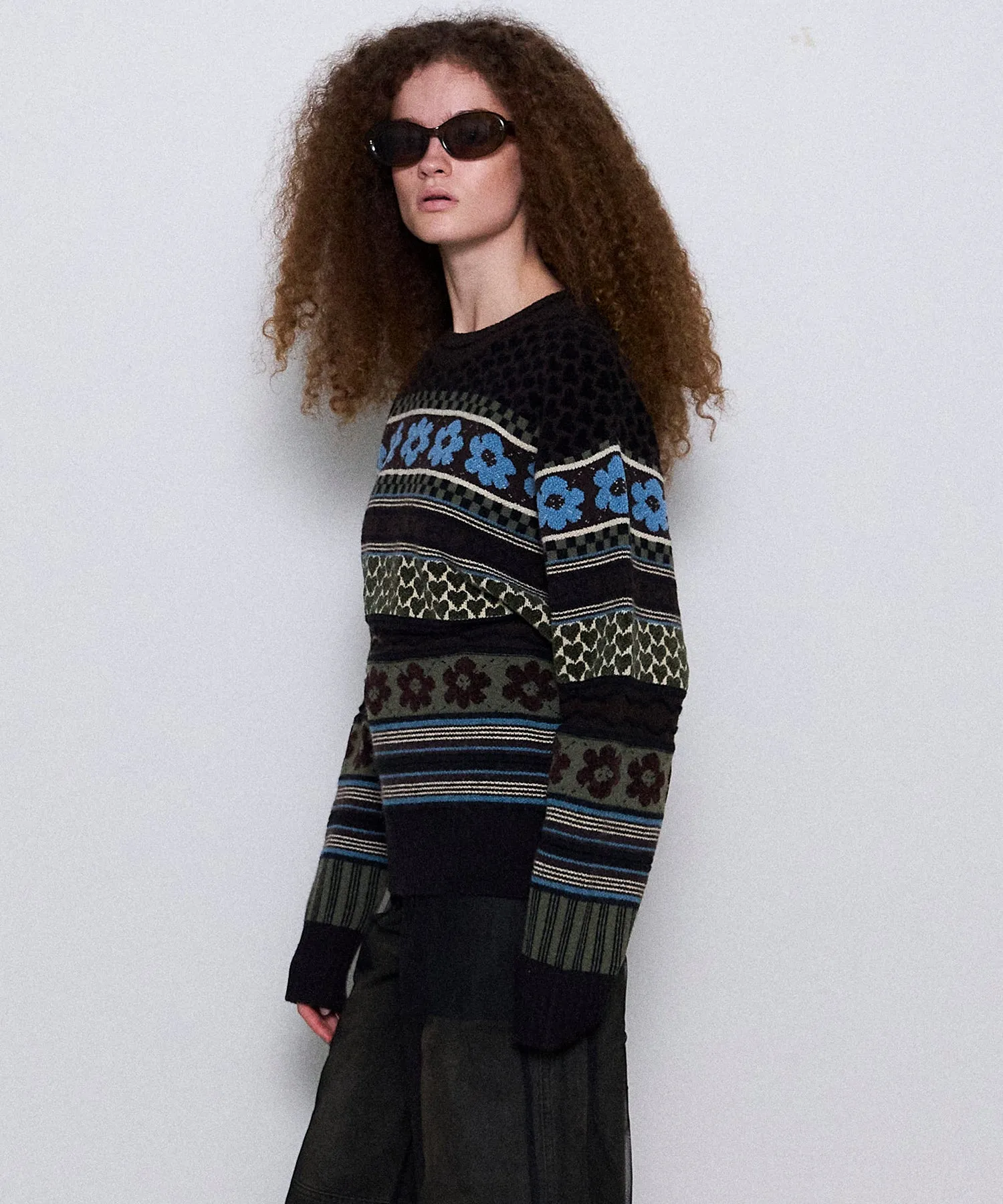 【24WINTER PRE-ORDER】Floral Pattern Jacquard Knit Tops