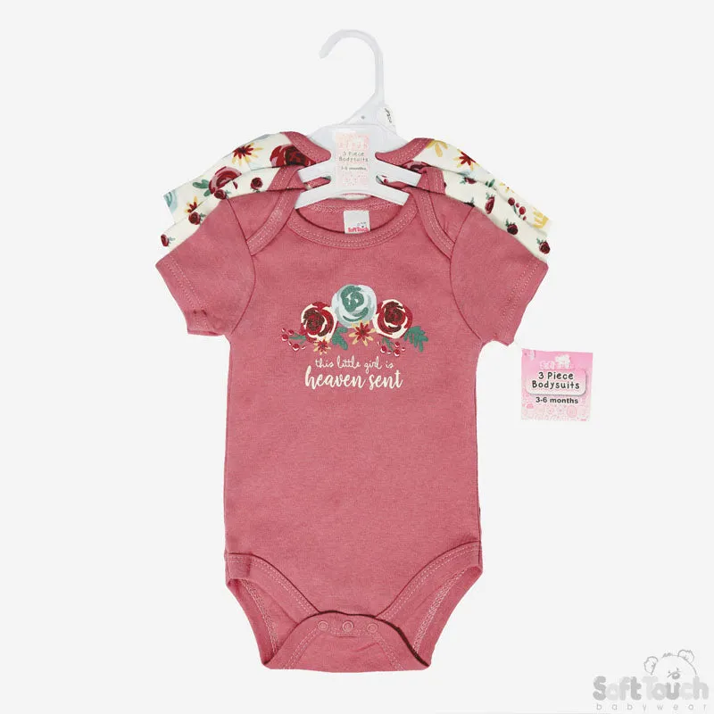 3 Pack Floral Bodysuits (NB-9 Months)-4CC104-BS