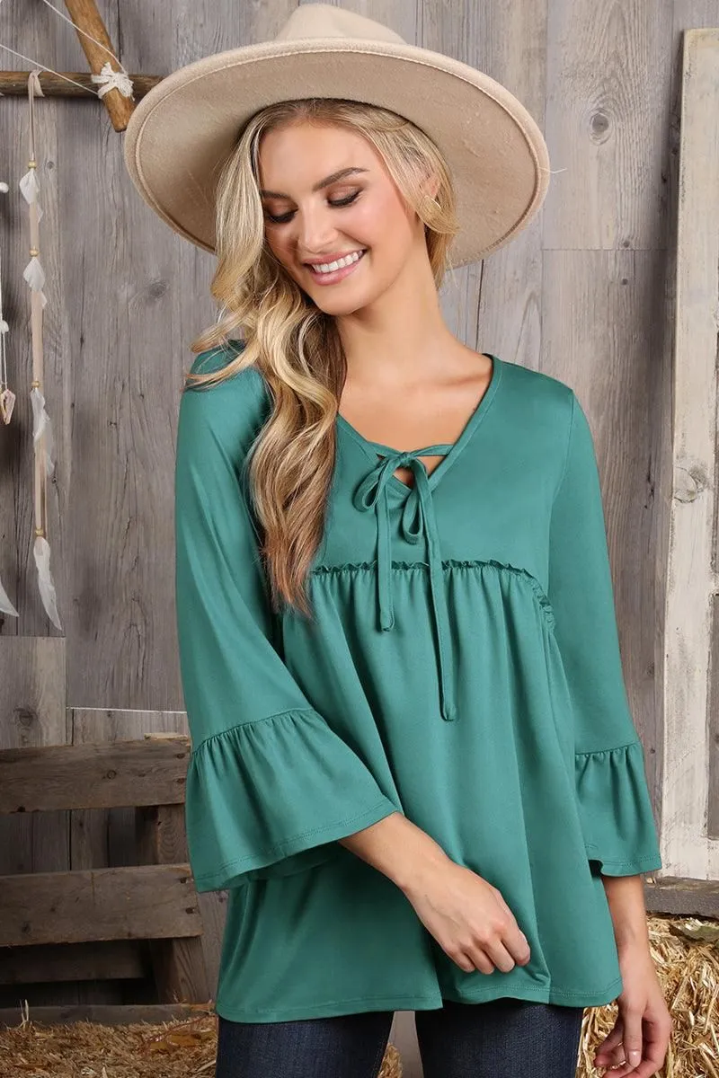 3/4 SLEEVE WITH NECK STRING DETAILED TOP