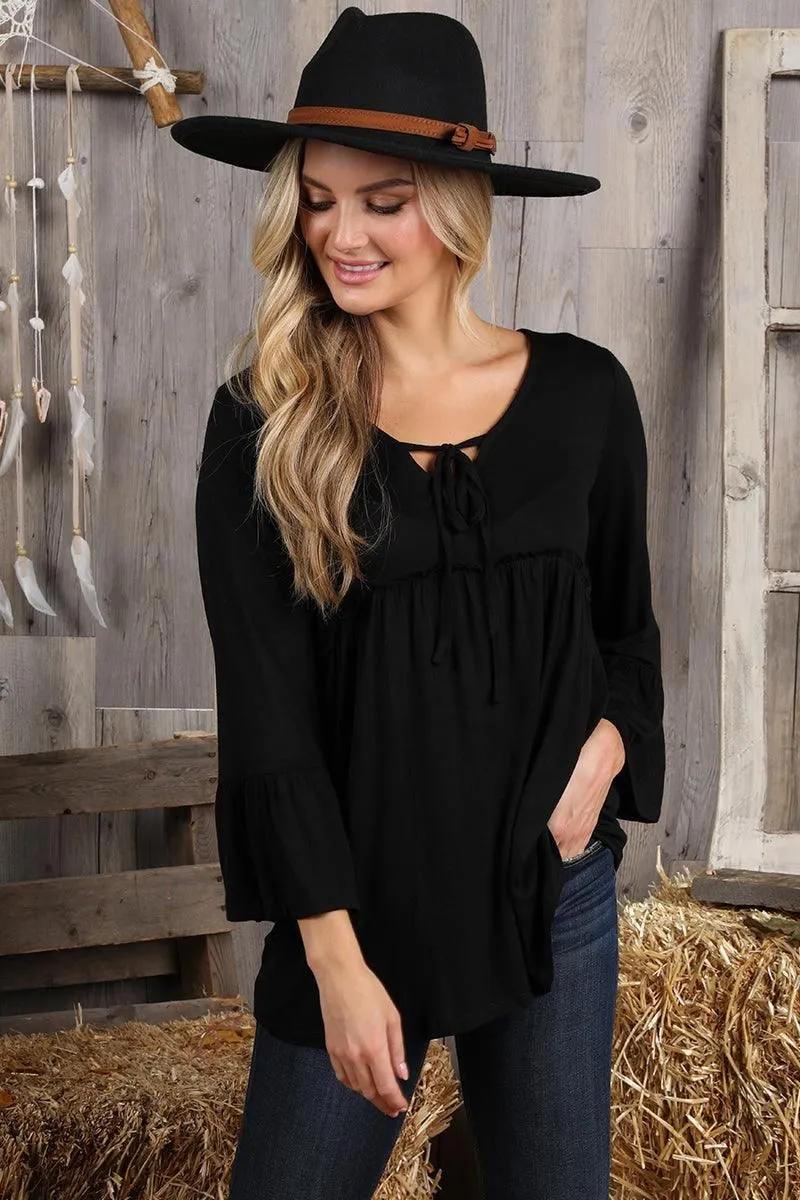 3/4 SLEEVE WITH NECK STRING DETAILED TOP