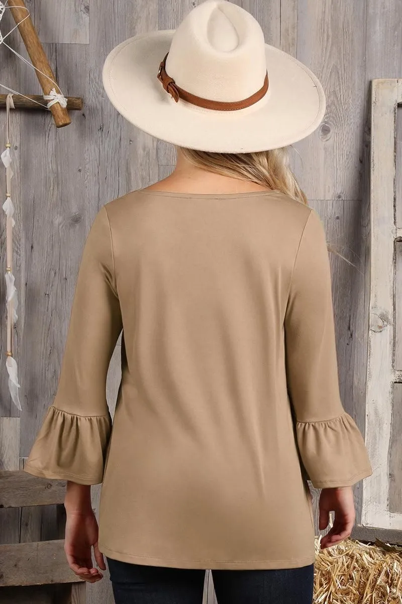 3/4 SLEEVE WITH NECK STRING DETAILED TOP