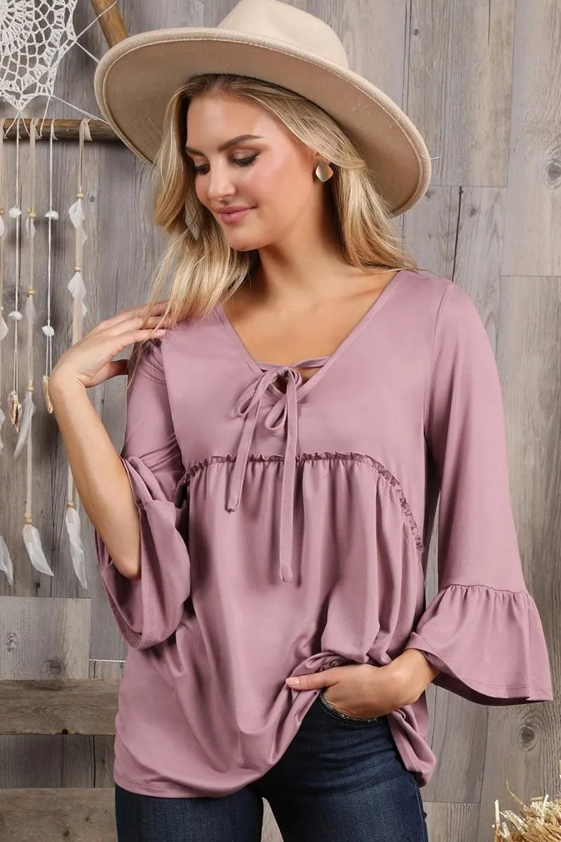 3/4 SLEEVE WITH NECK STRING DETAILED TOP