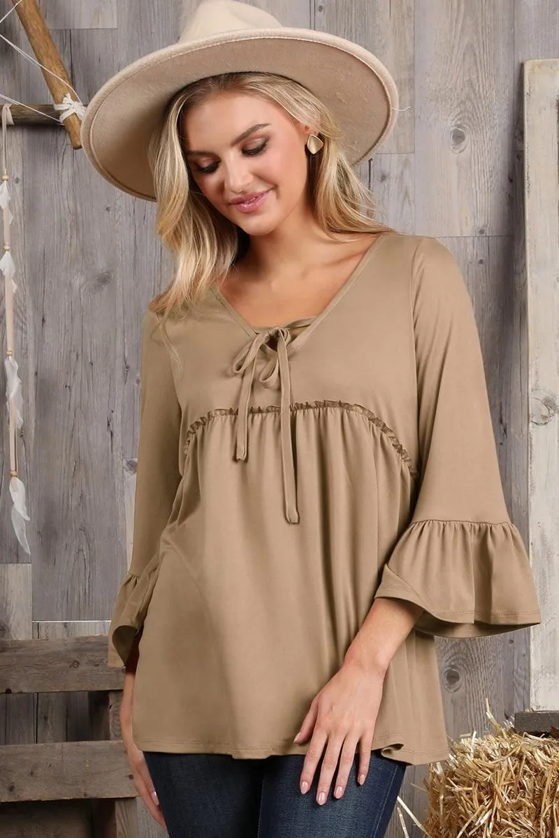 3/4 SLEEVE WITH NECK STRING DETAILED TOP