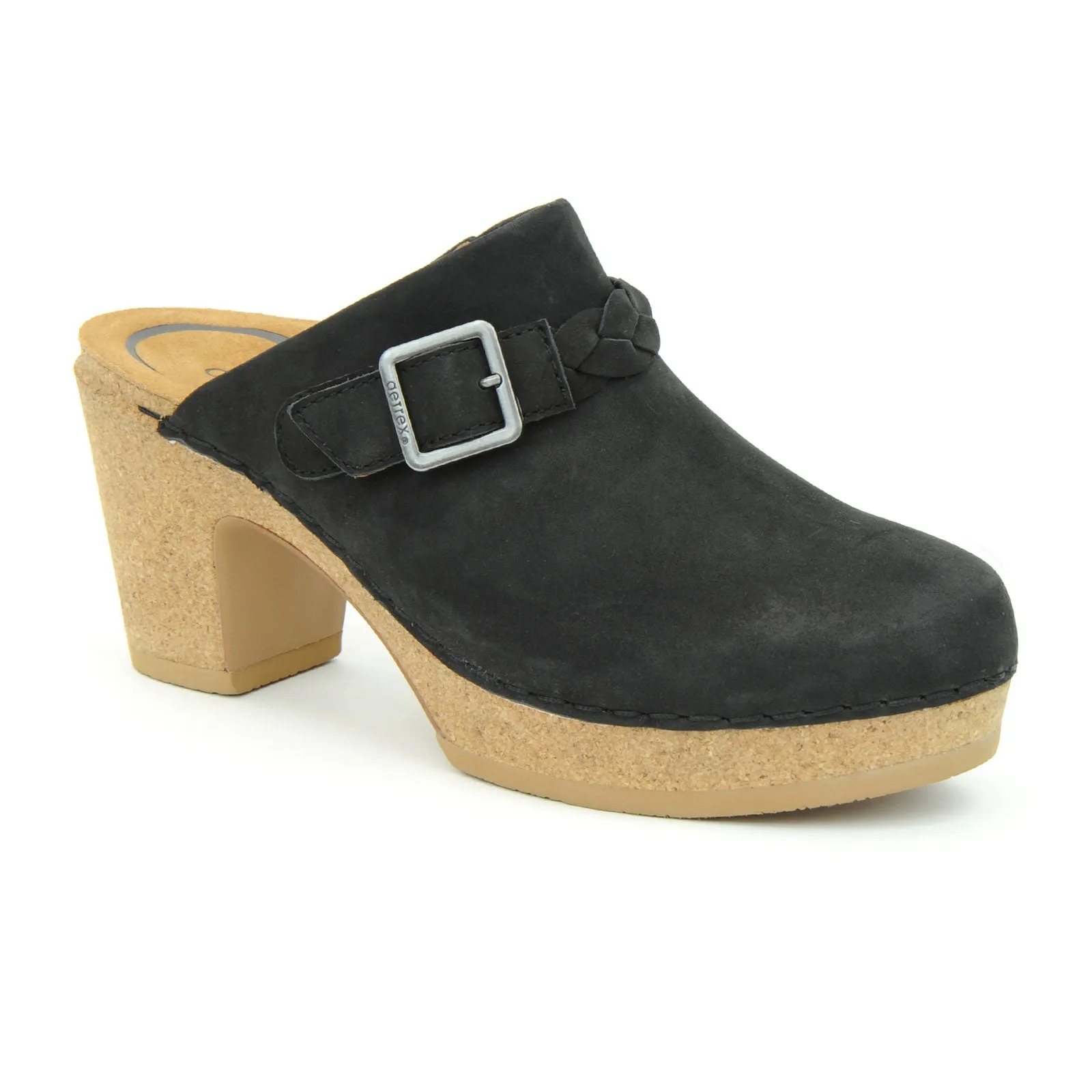 Aetrex Corey Heeled Clog (Women) - Black Nubuck