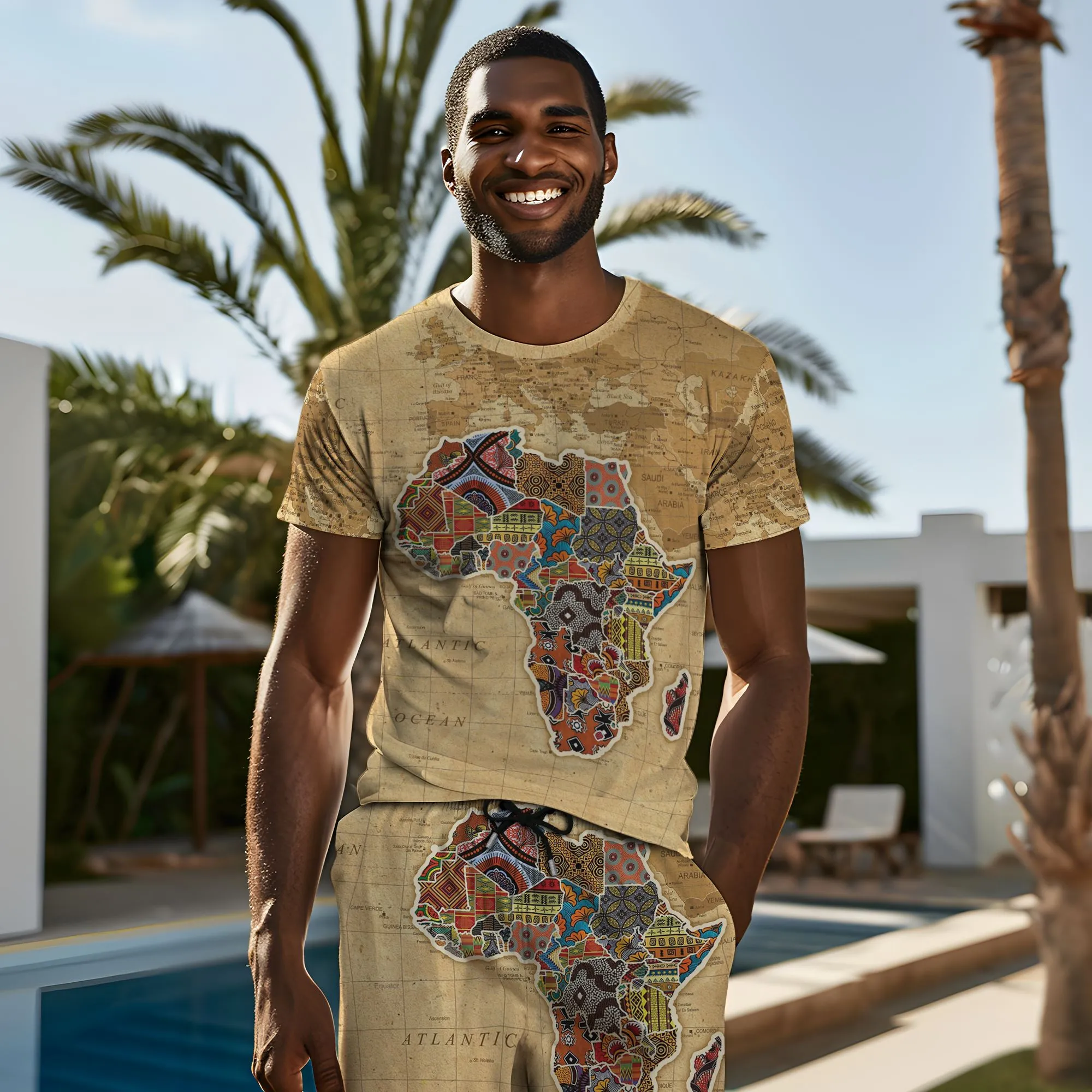 Africa On World Map T-shirt and Shorts Set