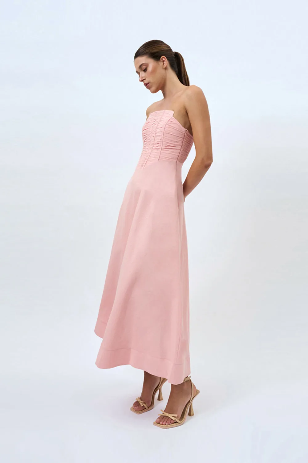 Alessia Gather Strapless Midi Dress | Final Sale - Pink