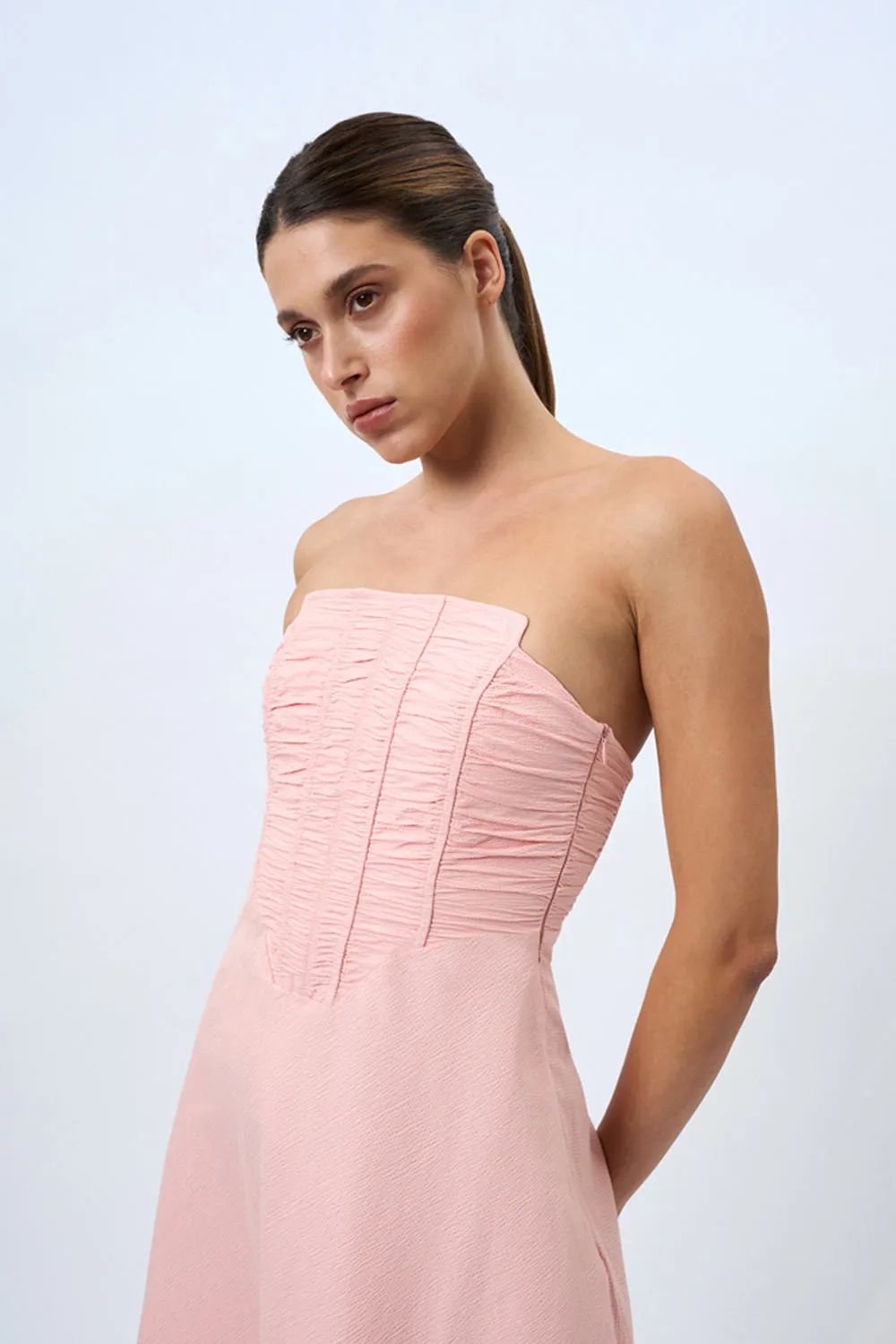 Alessia Gather Strapless Midi Dress | Final Sale - Pink