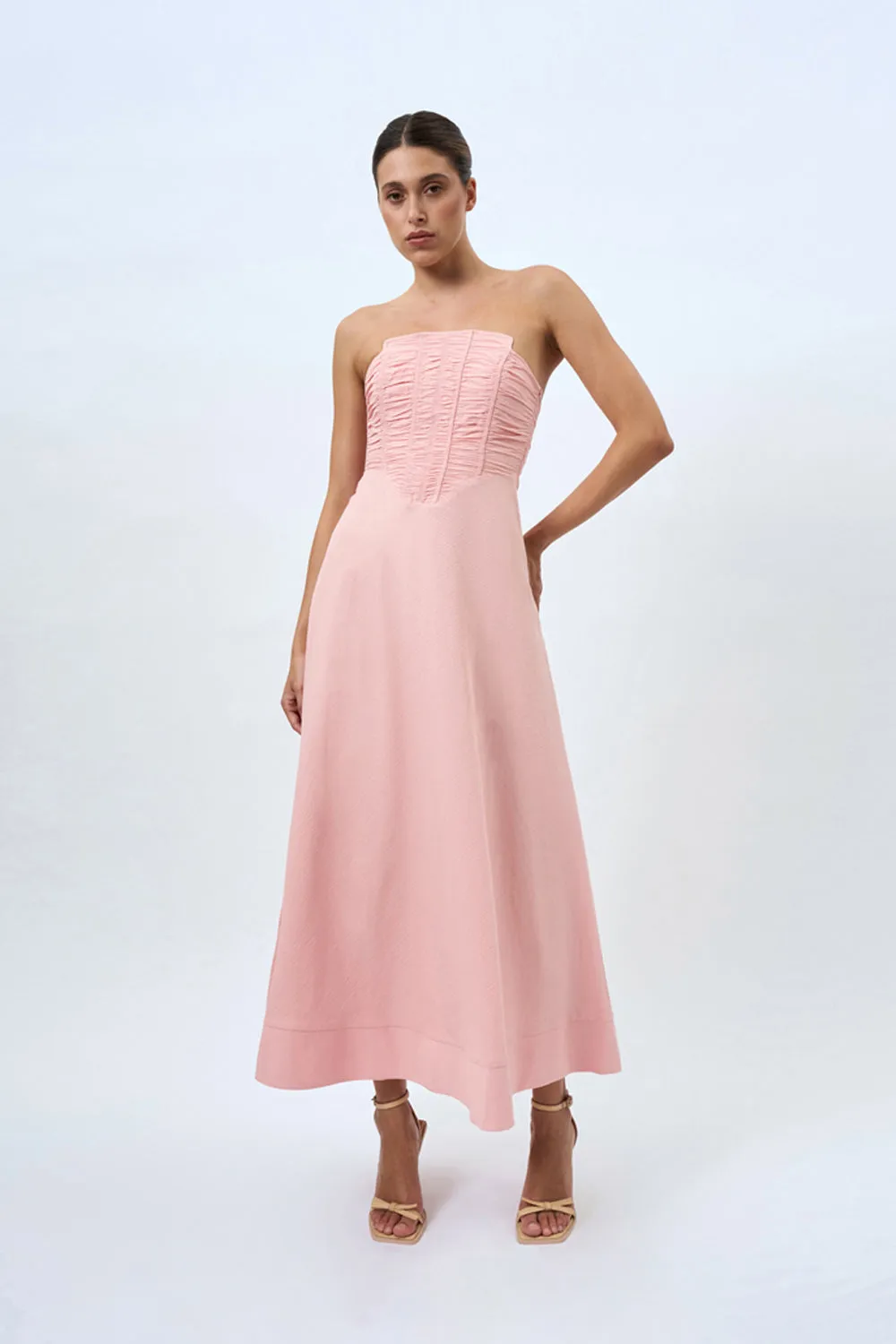 Alessia Gather Strapless Midi Dress | Final Sale - Pink