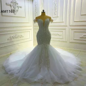 AM1163 Lace Beading Mermaid  Luxury trumpet Wedding Dress