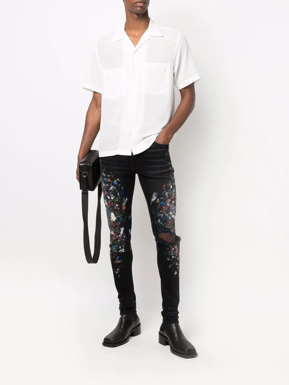 AMIRI Paint Print Distressed Skinny Jeans