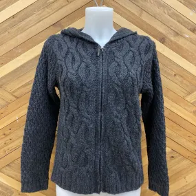 Aran Crafts - Women's Merino Knit Sweater Full Zip - MSRP compared $220: Grey -women-SM