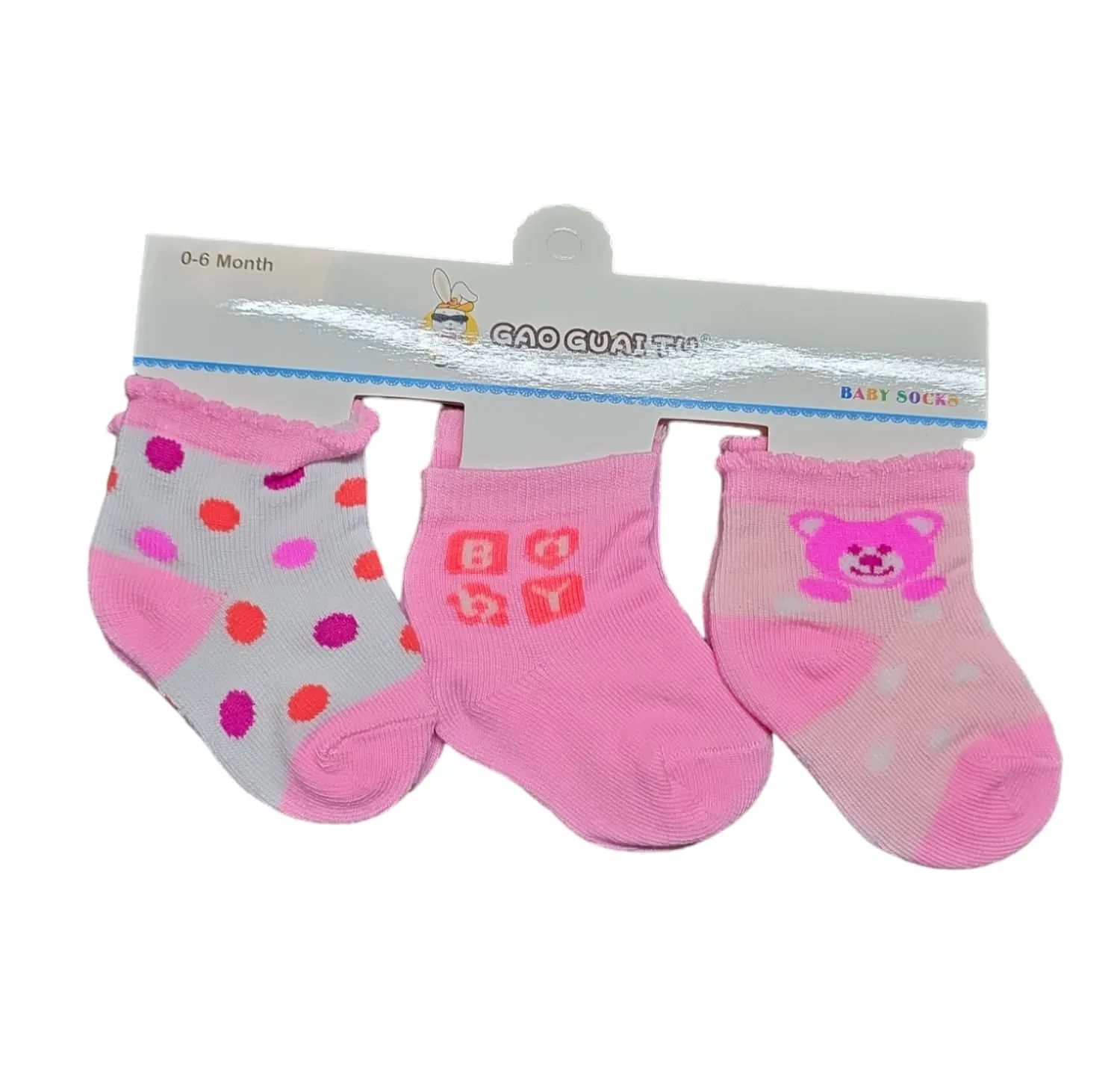 Baby 3pack socks - Polka/Teddy (PK4) (0-6M) GGT1