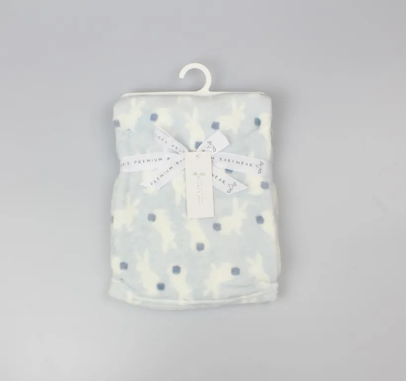 BABY BLUE BUNNY PRINT PLUSH FLEECE WRAP (75x100cm) (PK6)D12843