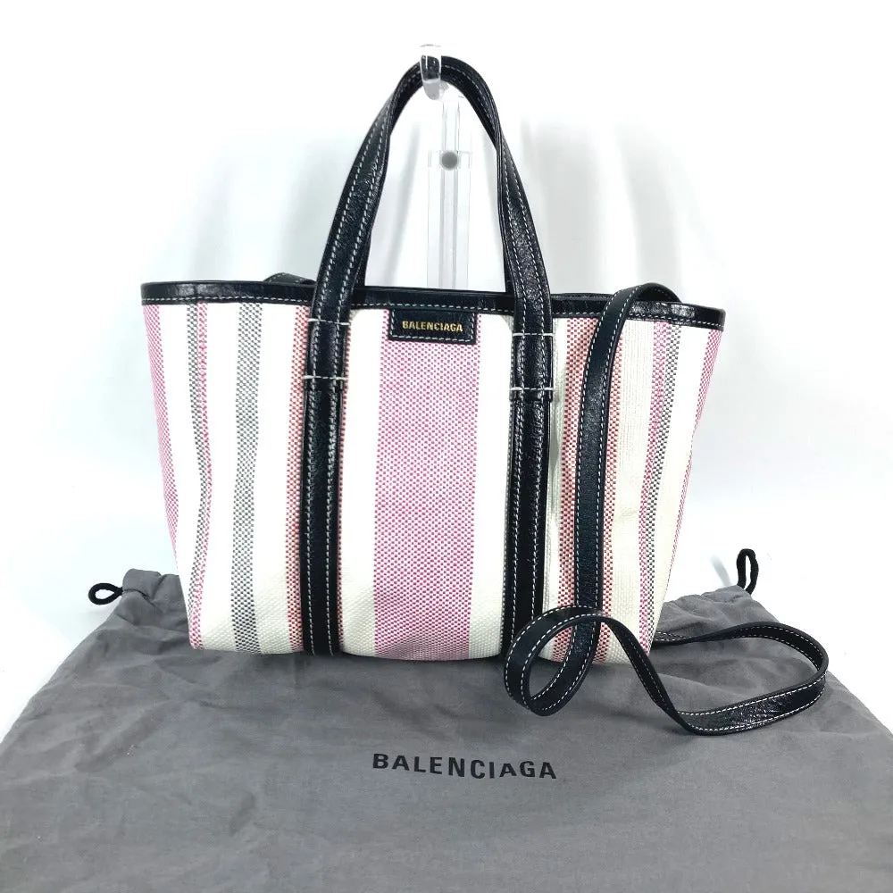 BALENCIAGA Handbag 671404 Leather, Raffia pink stripe BARBES SMALL Women Used Authentic