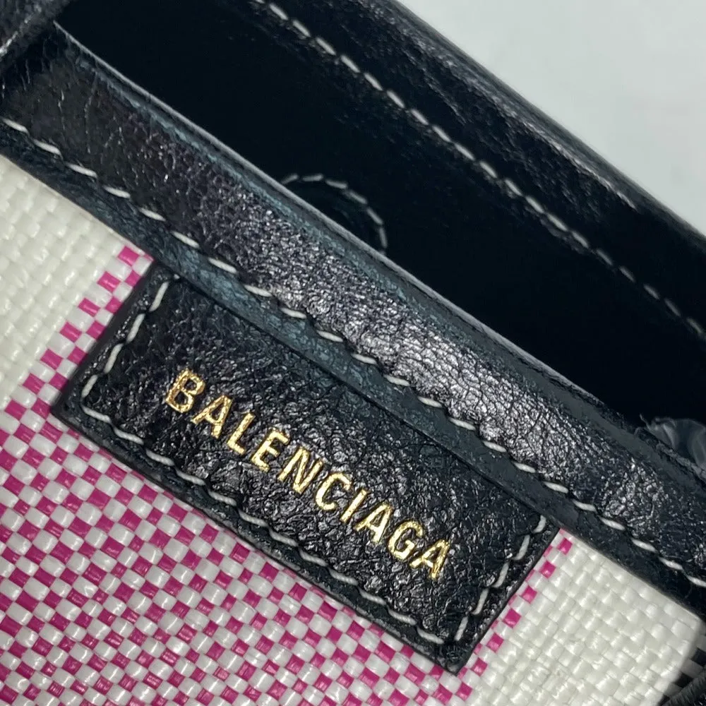 BALENCIAGA Handbag 671404 Leather, Raffia pink stripe BARBES SMALL Women Used Authentic