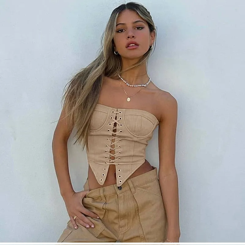 Bandage Sexy Crop Top Women Summer Strapless Off Shoulder Tank Top Nightclub Cami Corset Tops Street Wear