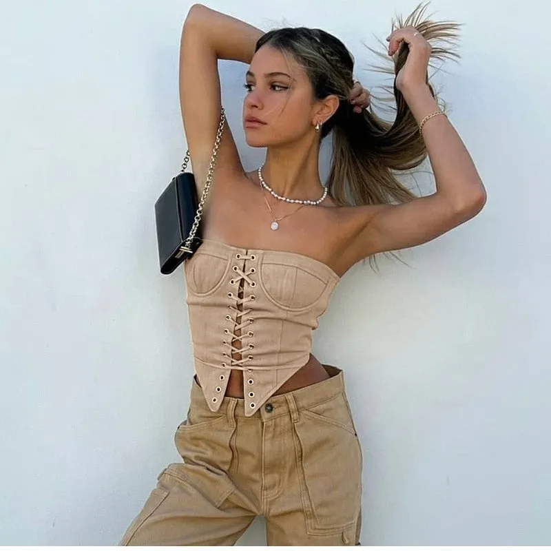 Bandage Sexy Crop Top Women Summer Strapless Off Shoulder Tank Top Nightclub Cami Corset Tops Street Wear