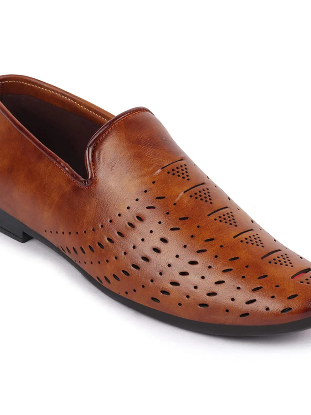 Basics Men Tan Perforated Ethnic Prom Slip On Juttis and Mojaris