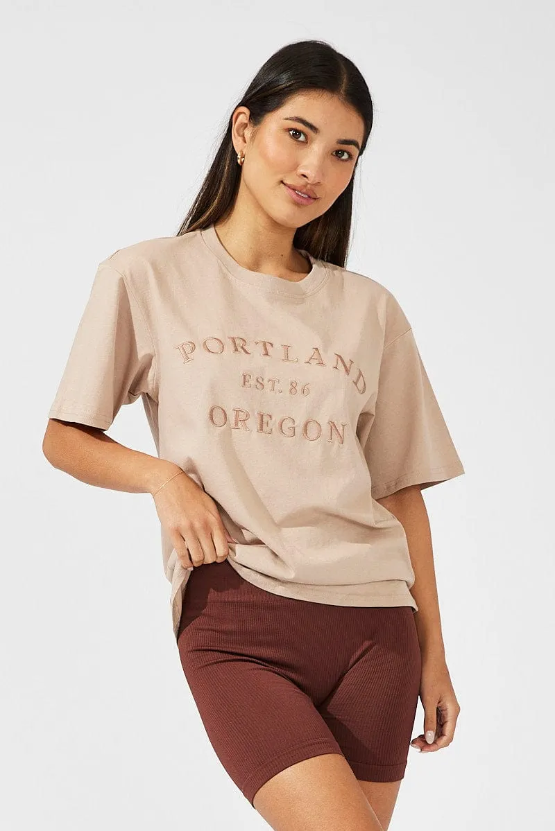 Beige Graphic Tee Short Sleeve