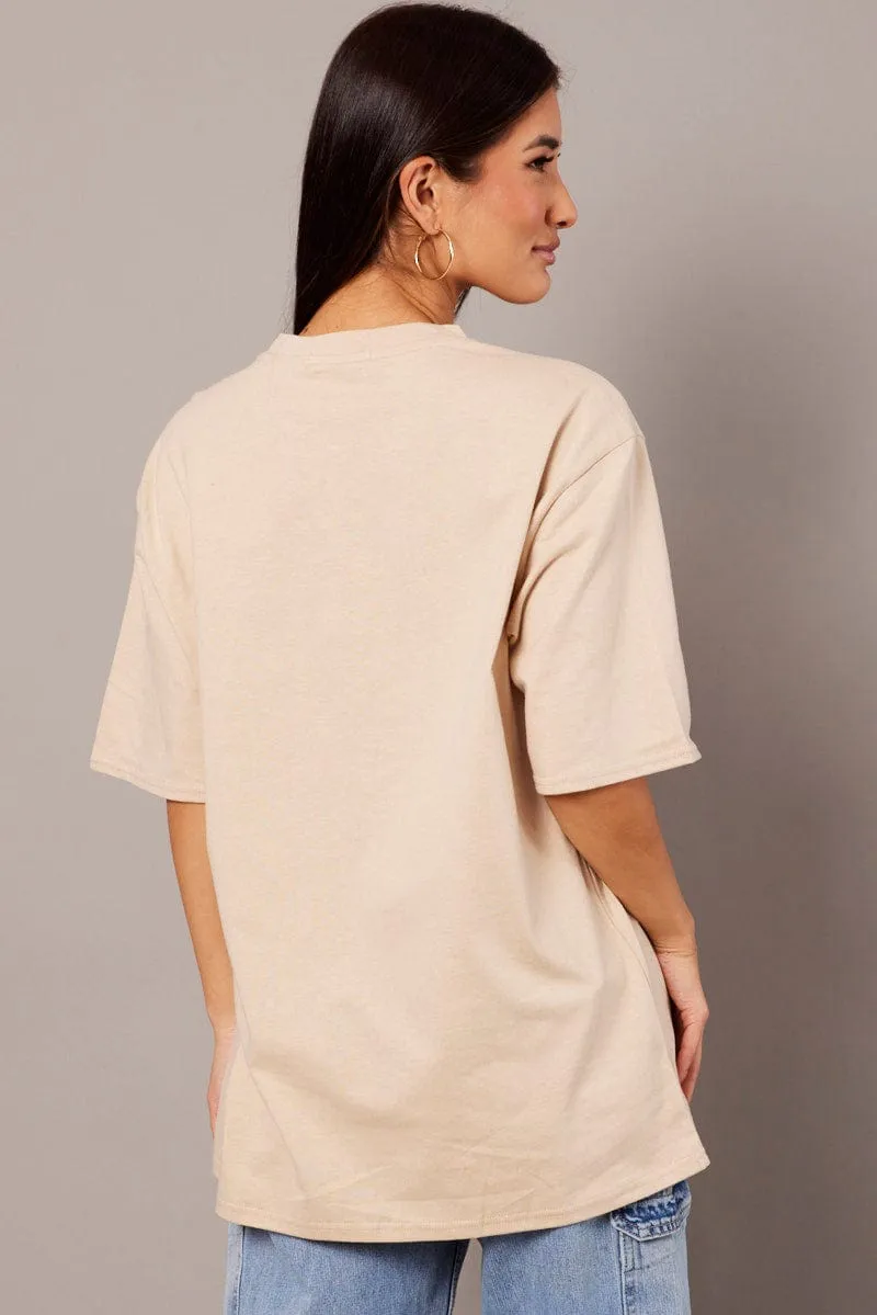 Beige Graphic Tee Short Sleeve