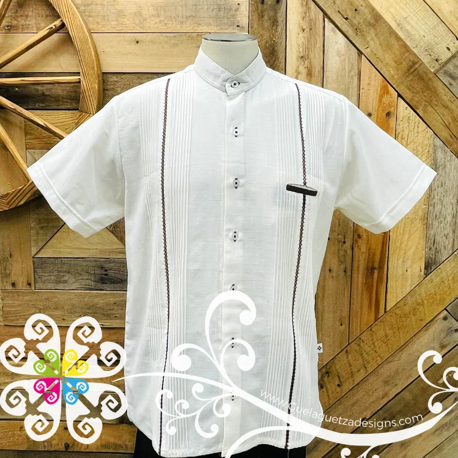 Beige with Brown Lines Picuela Guayabera - Short Sleeve Linen Guayabera