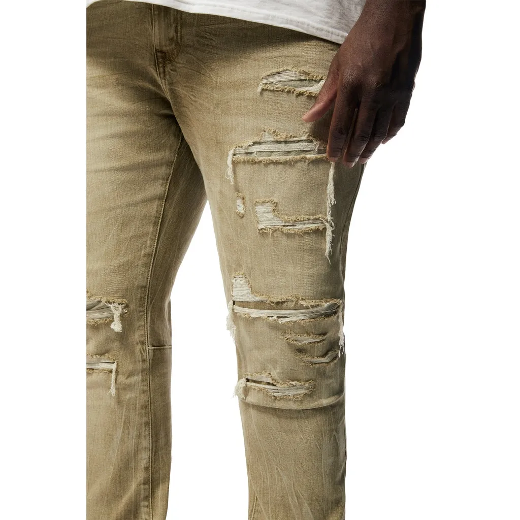 Big and Tall - Rip & Repaired Color Jeans - Light Oak