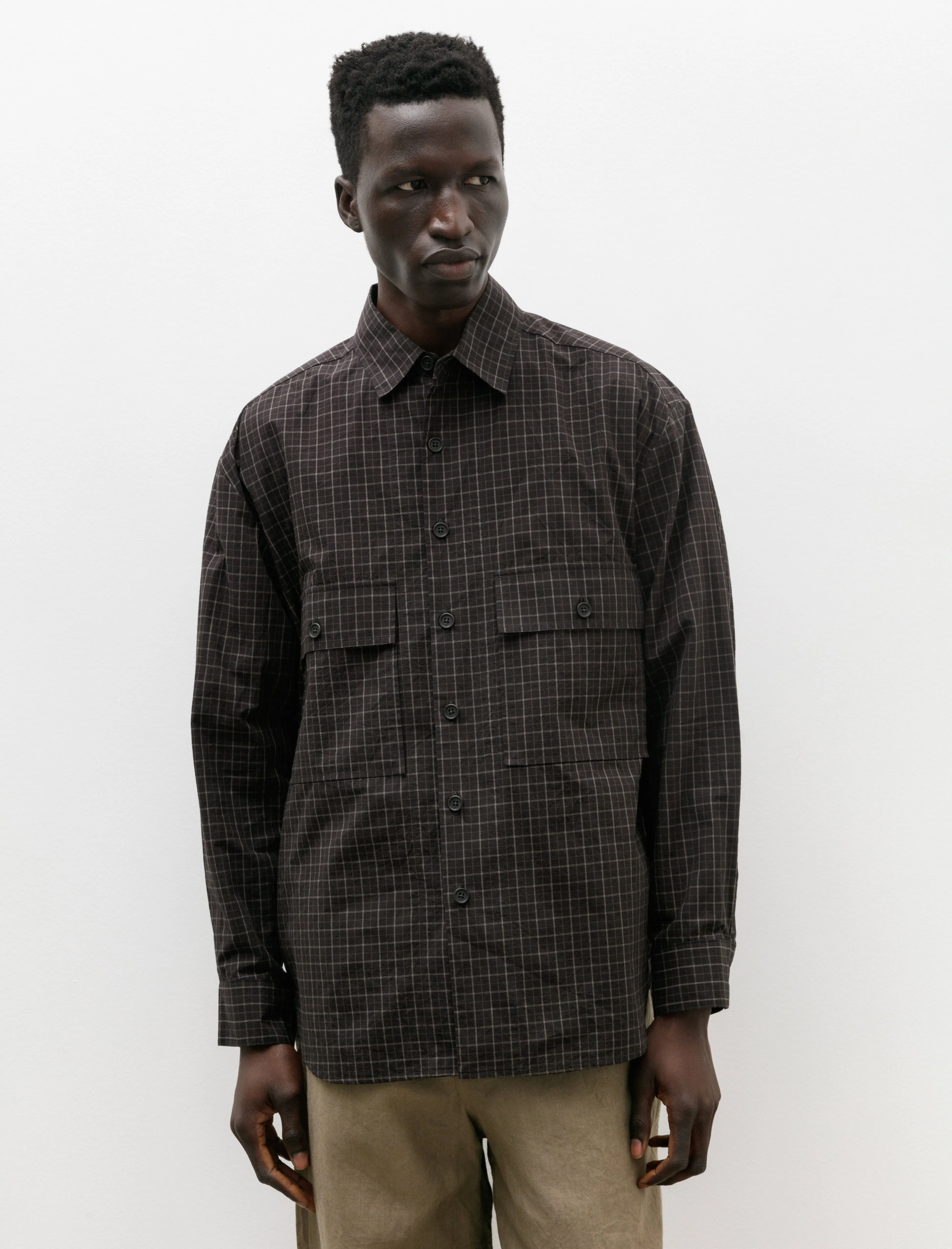 Big Shirt Cotton Gridcloth Navy Grey