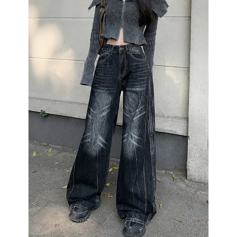 Black High Waist Vintage Wide Leg Jean Pants