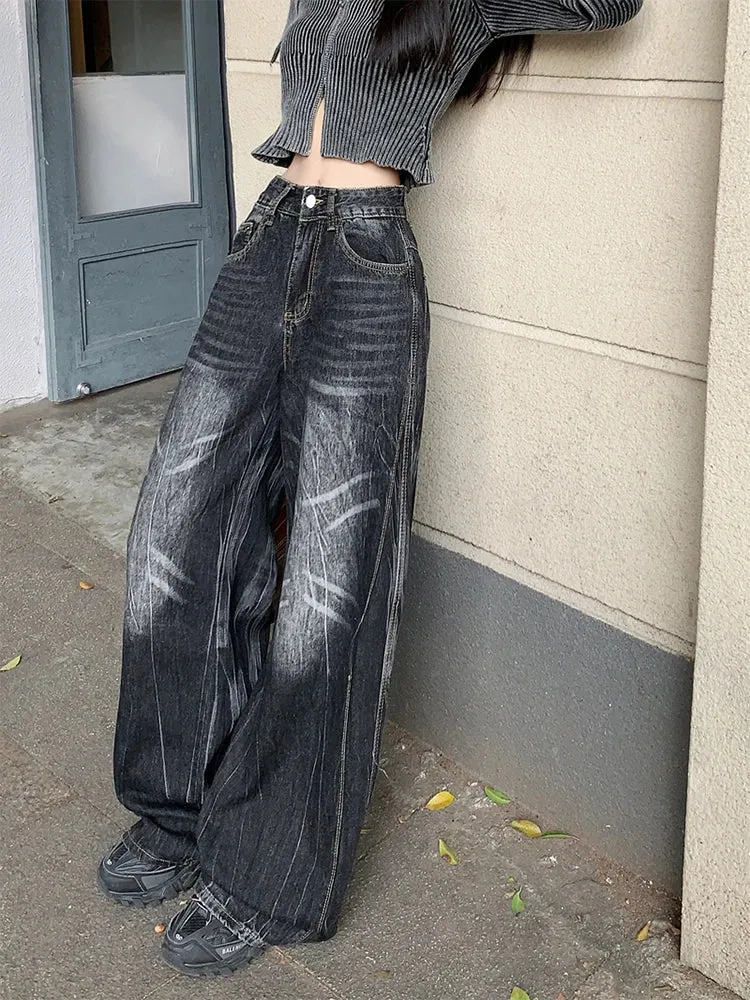 Black High Waist Vintage Wide Leg Jean Pants