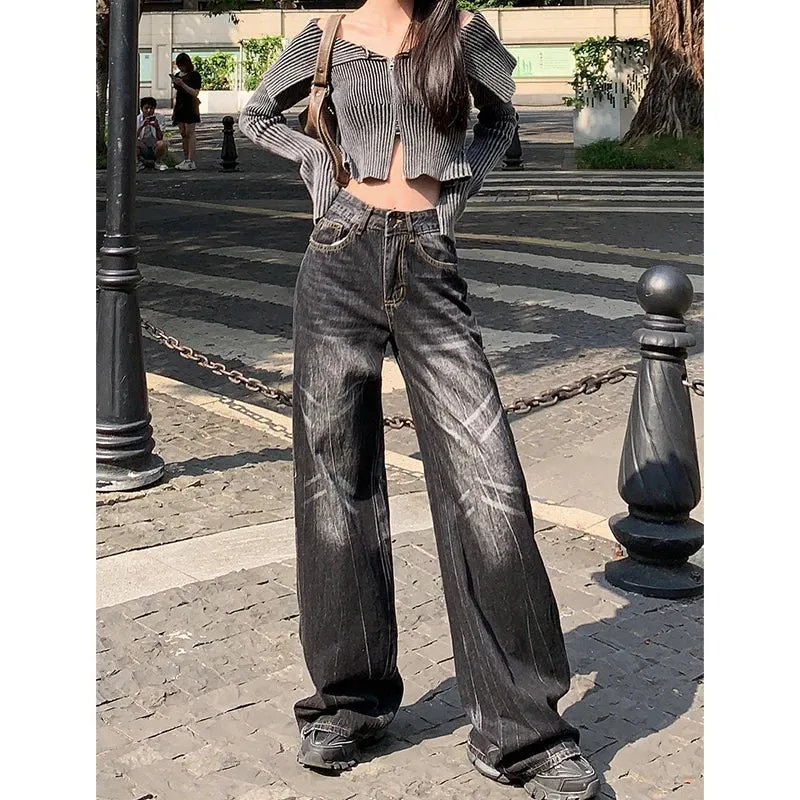 Black High Waist Vintage Wide Leg Jean Pants