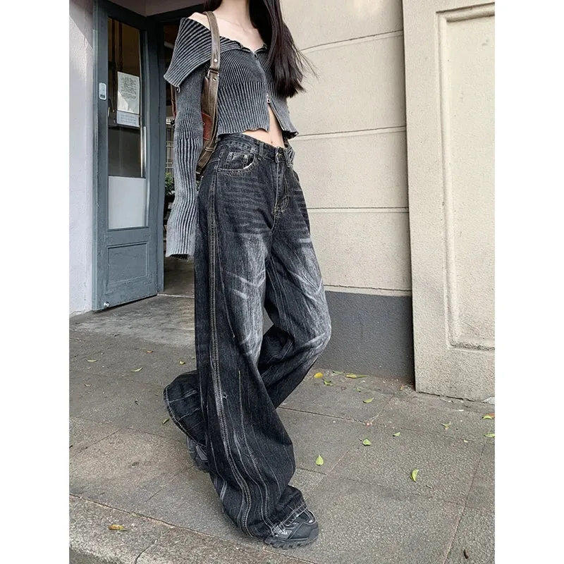 Black High Waist Vintage Wide Leg Jean Pants