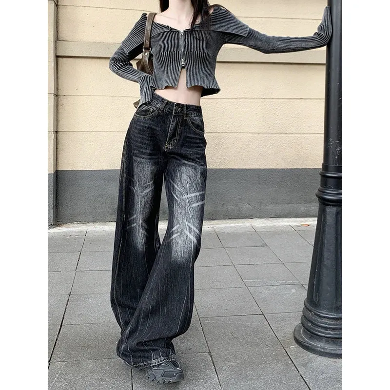 Black High Waist Vintage Wide Leg Jean Pants