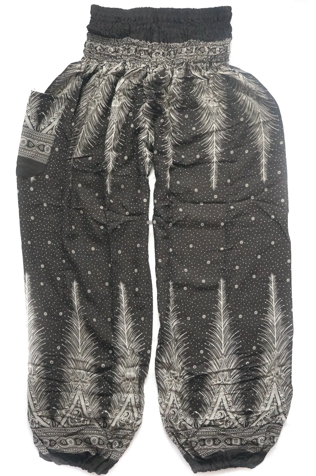 Black Peacock Light Feather Harem Pants