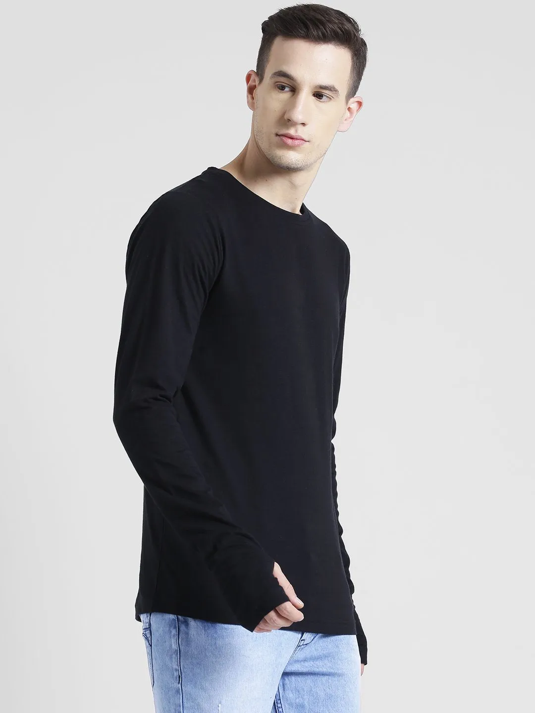 Black Thumbhole Full Sleeve T-Shirt For Men