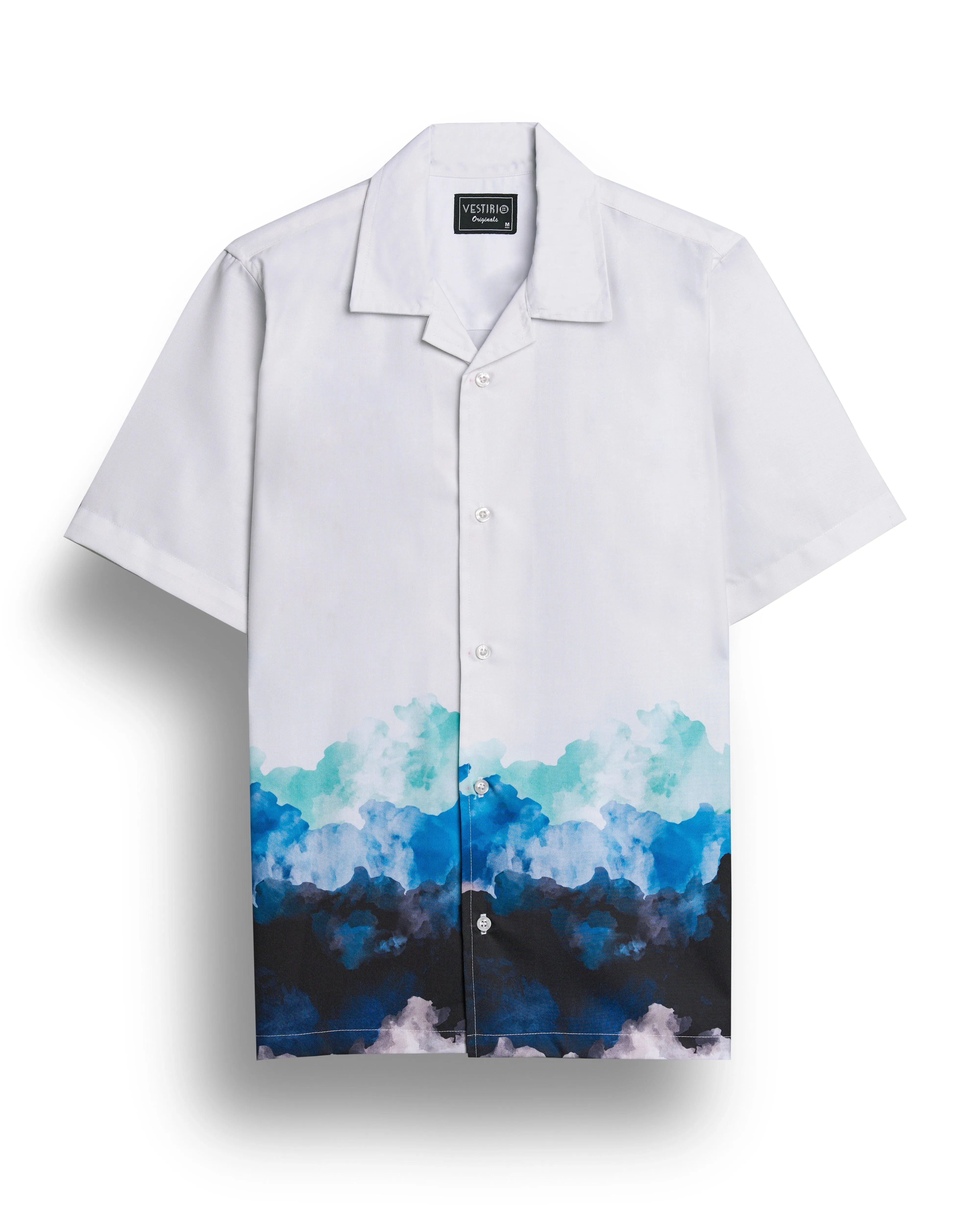 Blue printed short sleeve shirt for men