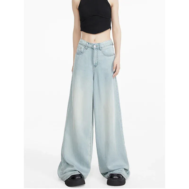 Blue Tencel Summer Wide Leg Floor-Mopping Pants