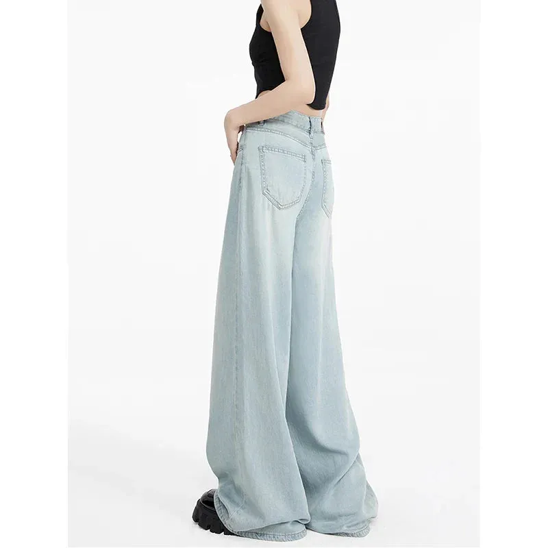 Blue Tencel Summer Wide Leg Floor-Mopping Pants