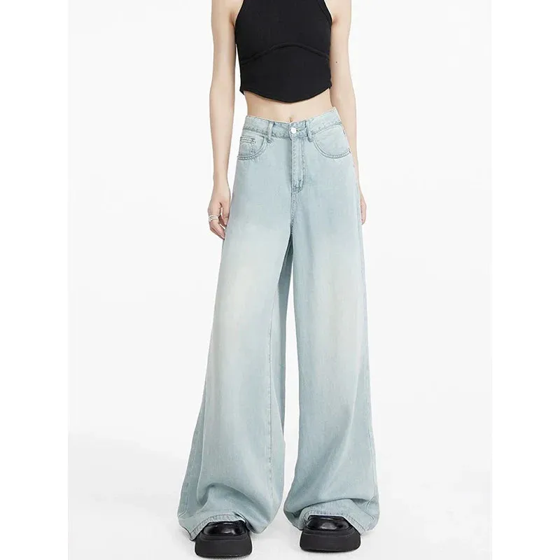 Blue Tencel Summer Wide Leg Floor-Mopping Pants