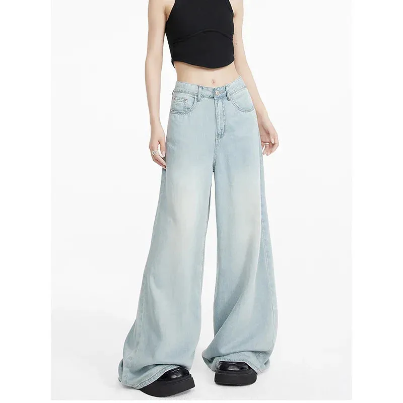 Blue Tencel Summer Wide Leg Floor-Mopping Pants