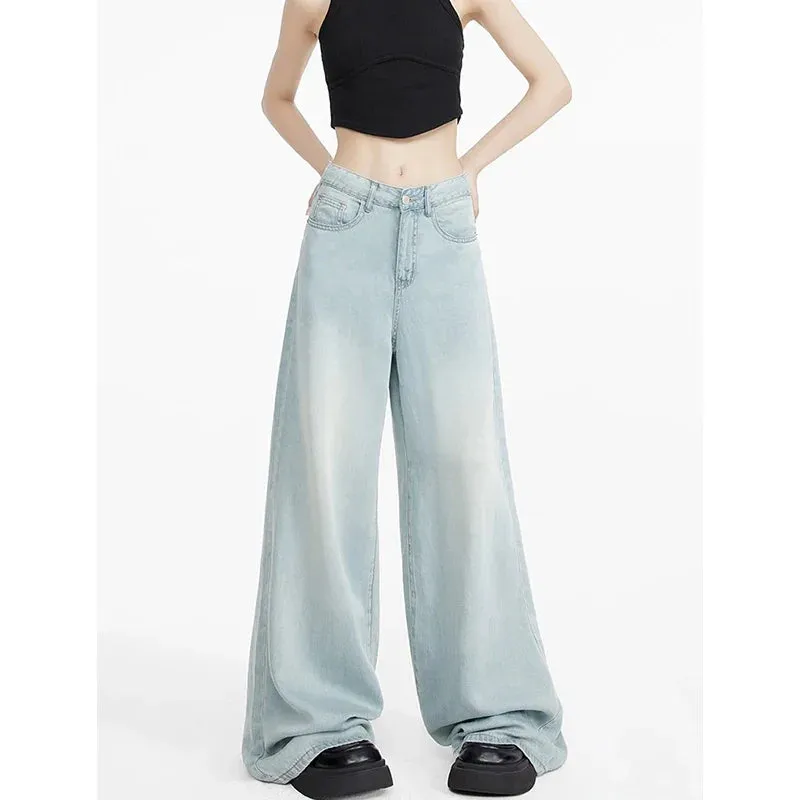 Blue Tencel Summer Wide Leg Floor-Mopping Pants