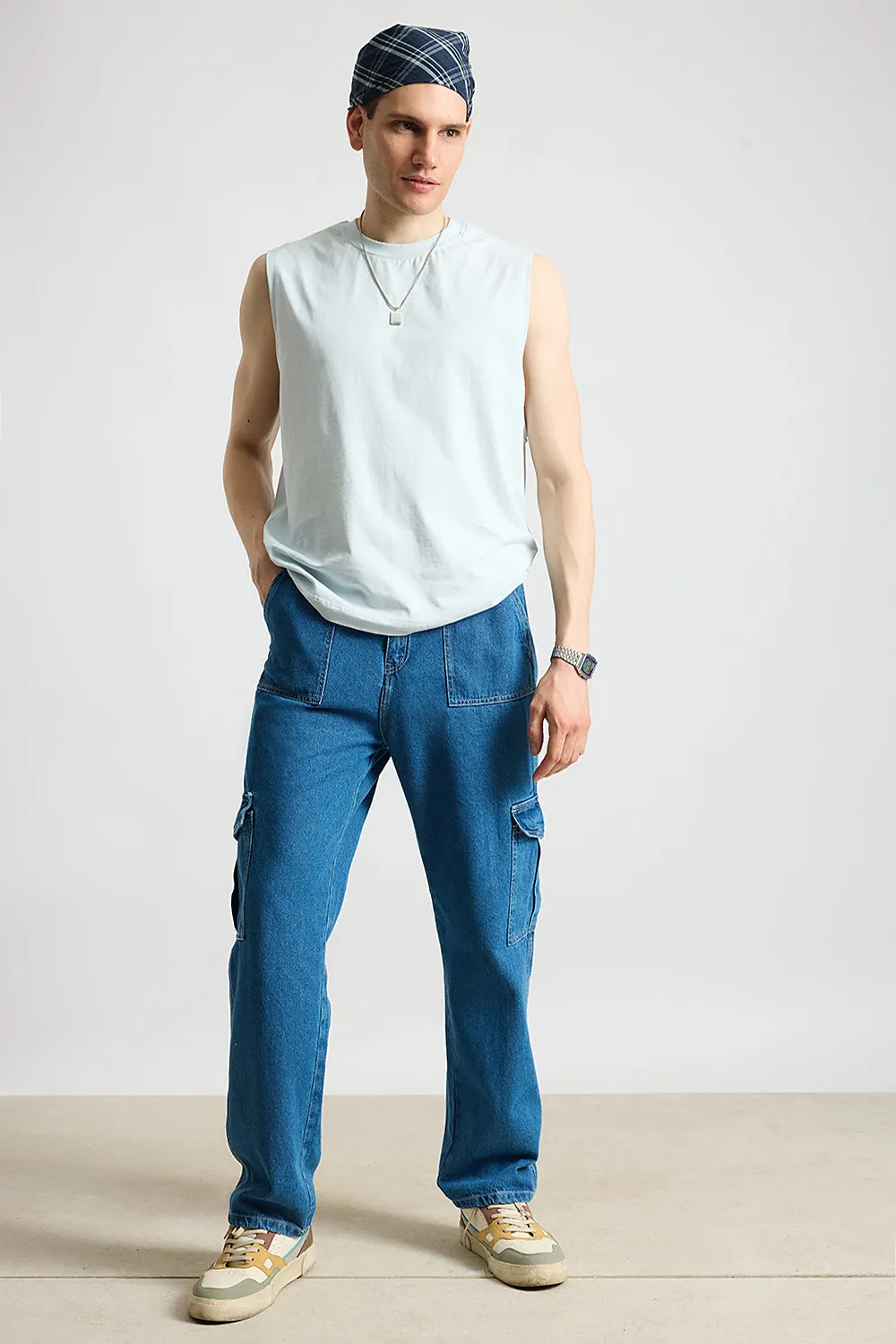 Blue Utility Men's Cargo Jeans