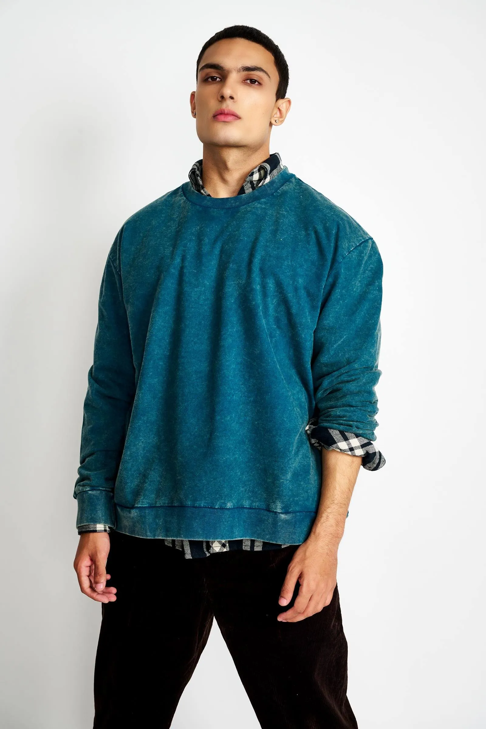 Bottle Green Faded Effect Sweatshirt