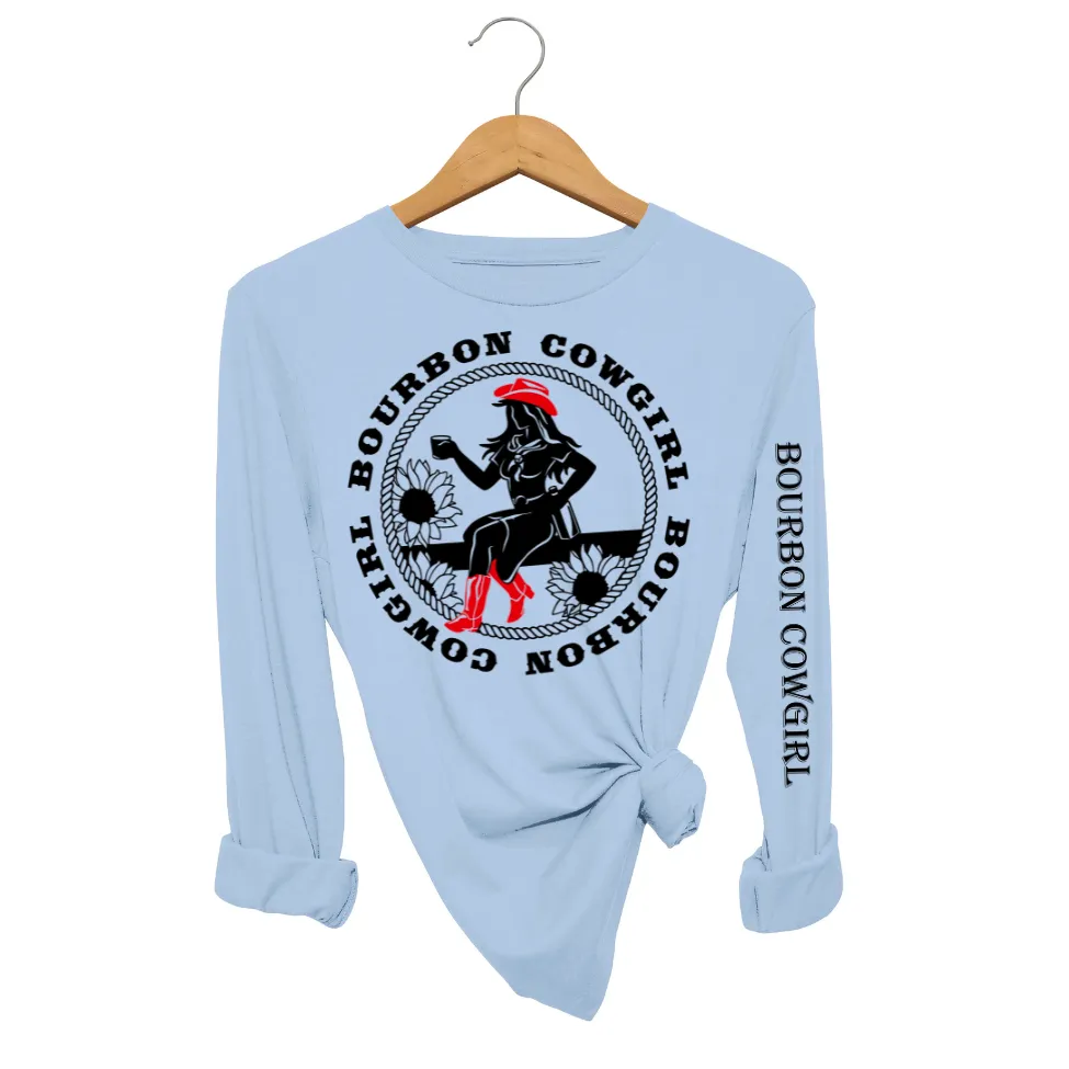 Bourbon Cowgirl Long Sleeve Blue T-Shirt Bourbon Cowgirl